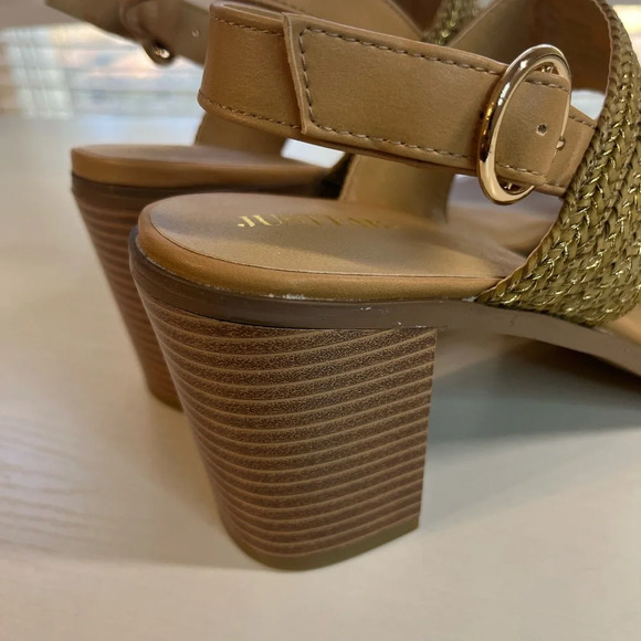 JustFab Women Ishla Blocked Heeled Sandals size 11 gently used color natural - Picture 12 of 15